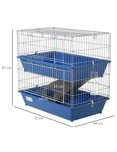 PawHut Metal 2-Tier Small Guinea Pigs Hutches Blue