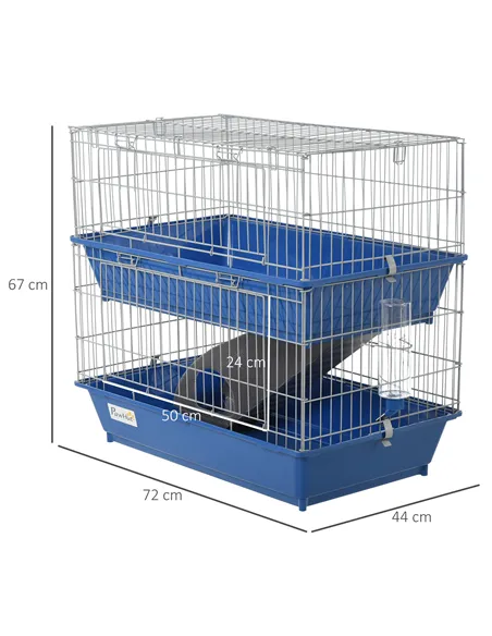 PawHut Metal 2-Tier Small Guinea Pigs Hutches Blue
