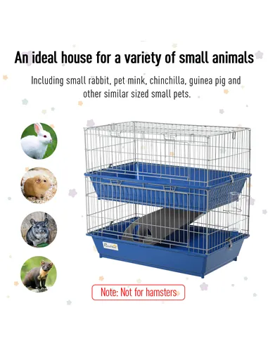 PawHut Metal 2-Tier Small Guinea Pigs Hutches Blue