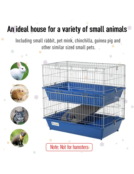 PawHut Metal 2-Tier Small Guinea Pigs Hutches Blue