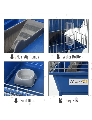 PawHut Metal 2-Tier Small Guinea Pigs Hutches Blue