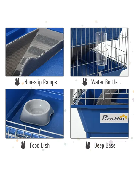 PawHut Metal 2-Tier Small Guinea Pigs Hutches Blue