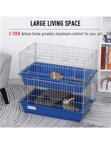 PawHut Metal 2-Tier Small Guinea Pigs Hutches Blue