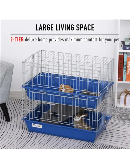 PawHut Metal 2-Tier Small Guinea Pigs Hutches Blue