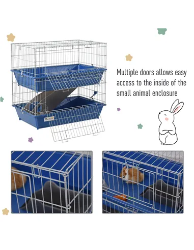 PawHut Metal 2-Tier Small Guinea Pigs Hutches Blue