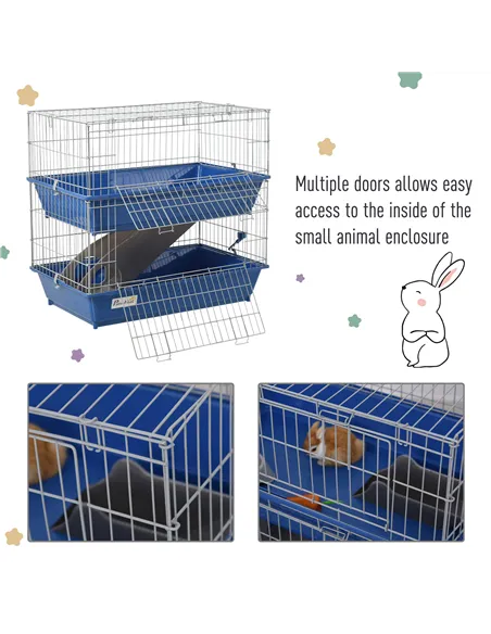 PawHut Metal 2-Tier Small Guinea Pigs Hutches Blue