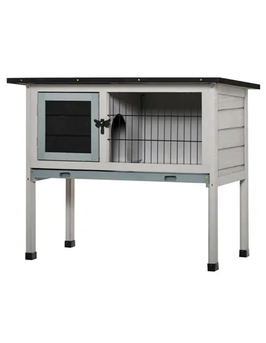 PawHut Elevated Fir Wood Guinea Pigs Hutches Tray Openable Asphalt Roof Outdoor Pet Cage Grey