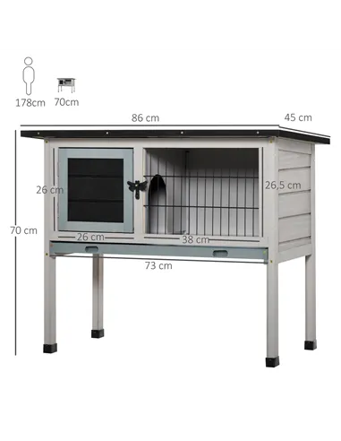 PawHut Elevated Fir Wood Guinea Pigs Hutches Tray Openable Asphalt Roof Outdoor Pet Cage Grey