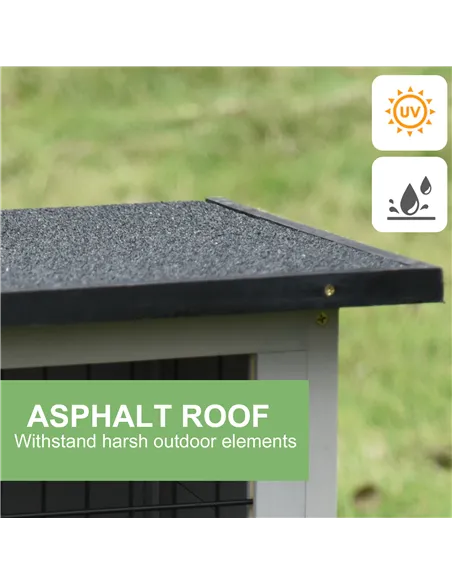 PawHut Elevated Fir Wood Guinea Pigs Hutches Tray Openable Asphalt Roof Outdoor Pet Cage Grey