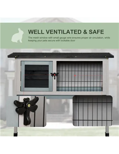 PawHut Elevated Fir Wood Guinea Pigs Hutches Tray Openable Asphalt Roof Outdoor Pet Cage Grey