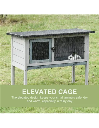 PawHut Elevated Fir Wood Guinea Pigs Hutches Tray Openable Asphalt Roof Outdoor Pet Cage Grey