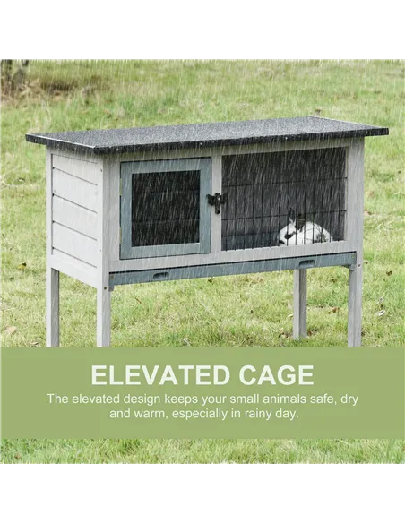 PawHut Elevated Fir Wood Guinea Pigs Hutches Tray Openable Asphalt Roof Outdoor Pet Cage Grey