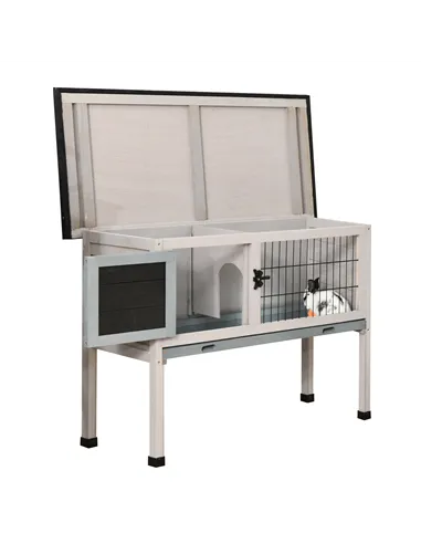 PawHut Elevated Fir Wood Guinea Pigs Hutches Tray Openable Asphalt Roof Outdoor Pet Cage Grey