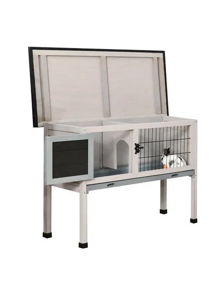 PawHut Elevated Fir Wood Guinea Pigs Hutches Tray Openable Asphalt Roof Outdoor Pet Cage Grey