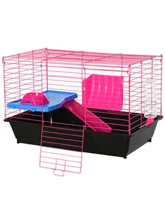 PawHut Dwarf Hamster Metal Cage Guinea Pigs Hutches w/ Tunnels Pink