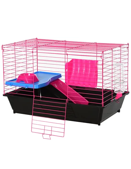 PawHut Dwarf Hamster Metal Cage Guinea Pigs Hutches w/ Tunnels Pink