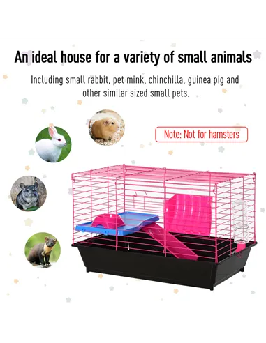 PawHut Dwarf Hamster Metal Cage Guinea Pigs Hutches w/ Tunnels Pink