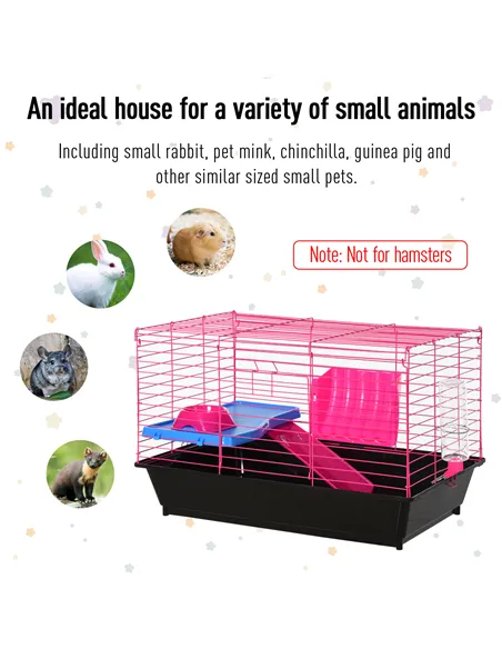 PawHut Dwarf Hamster Metal Cage Guinea Pigs Hutches w/ Tunnels Pink