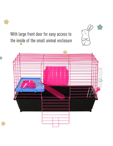 PawHut Dwarf Hamster Metal Cage Guinea Pigs Hutches w/ Tunnels Pink