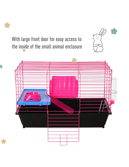 PawHut Dwarf Hamster Metal Cage Guinea Pigs Hutches w/ Tunnels Pink