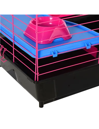 PawHut Dwarf Hamster Metal Cage Guinea Pigs Hutches w/ Tunnels Pink