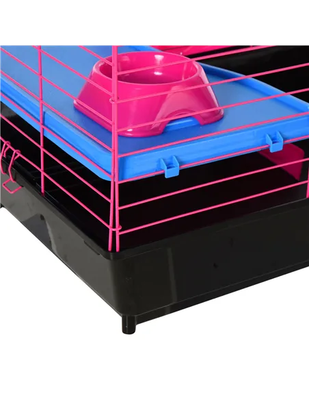 PawHut Dwarf Hamster Metal Cage Guinea Pigs Hutches w/ Tunnels Pink