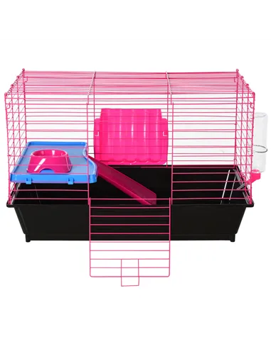 PawHut Dwarf Hamster Metal Cage Guinea Pigs Hutches w/ Tunnels Pink