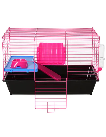 PawHut Dwarf Hamster Metal Cage Guinea Pigs Hutches w/ Tunnels Pink