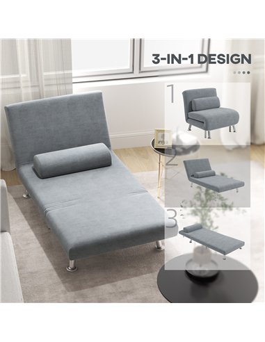 HOMCOM Single Velvet-Feel Sleeper Chair - Grey