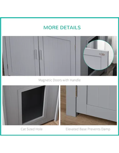 PawHut Wooden Cat Litter Box Enclosure Furniture with Adjustable Interior Wall & Large Tabletop for Nightstand, Grey