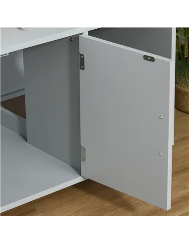 PawHut Wooden Cat Litter Box Enclosure & House with Nightstand/End Table Design, Scratcher, & Magnetic Doors, Grey