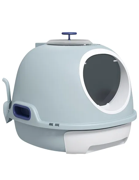 PawHut Cat Litter Box Toilet with Litter Scoop Enclosed Drawer, Front Entry Top Exit, Easy To Clean Blue