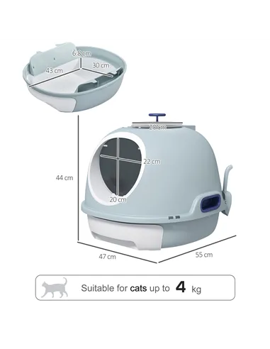 PawHut Cat Litter Box Toilet with Litter Scoop Enclosed Drawer, Front Entry Top Exit, Easy To Clean Blue
