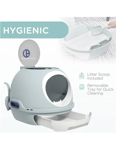 PawHut Cat Litter Box Toilet with Litter Scoop Enclosed Drawer, Front Entry Top Exit, Easy To Clean Blue