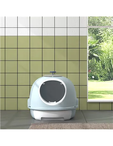 PawHut Cat Litter Box Toilet with Litter Scoop Enclosed Drawer, Front Entry Top Exit, Easy To Clean Blue