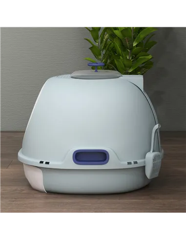 PawHut Cat Litter Box Toilet with Litter Scoop Enclosed Drawer, Front Entry Top Exit, Easy To Clean Blue