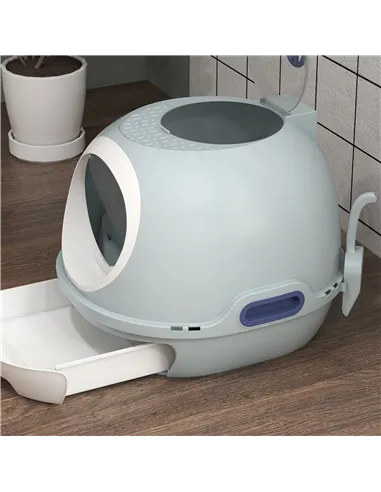 PawHut Cat Litter Box Toilet with Litter Scoop Enclosed Drawer, Front Entry Top Exit, Easy To Clean Blue