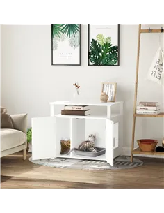 PawHut Wooden Cat Litter Box Enclosure Furniture with Adjustable Interior Wall & Large Tabletop for Nightstand, White 2