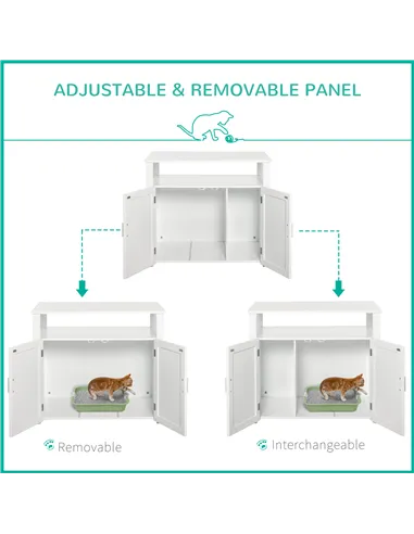 PawHut Wooden Cat Litter Box Enclosure Furniture with Adjustable Interior Wall & Large Tabletop for Nightstand, White
