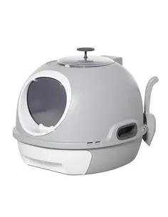 PawHut Cat Litter Box Toilet with Litter Scoop Enclosed Drawer, Front Entry Top Exit, Easy To Clean Grey
