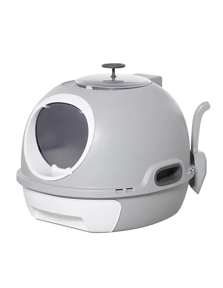 PawHut Cat Litter Box Toilet with Litter Scoop Enclosed Drawer, Front Entry Top Exit, Easy To Clean Grey