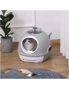 PawHut Cat Litter Box Toilet with Litter Scoop Enclosed Drawer, Front Entry Top Exit, Easy To Clean Grey 2