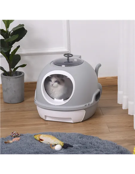 PawHut Cat Litter Box Toilet with Litter Scoop Enclosed Drawer, Front Entry Top Exit, Easy To Clean Grey
