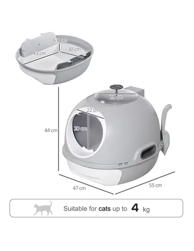 PawHut Cat Litter Box Toilet with Litter Scoop Enclosed Drawer, Front Entry Top Exit, Easy To Clean Grey