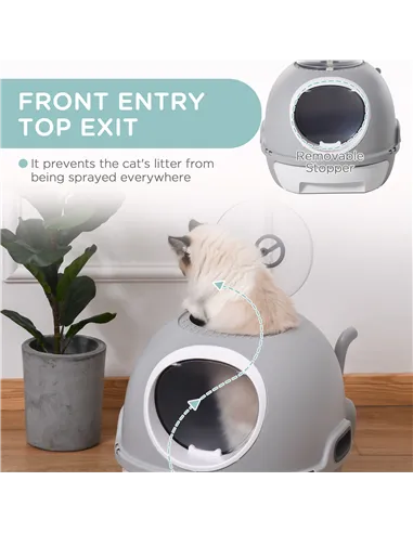 PawHut Cat Litter Box Toilet with Litter Scoop Enclosed Drawer, Front Entry Top Exit, Easy To Clean Grey