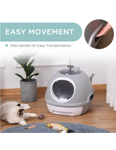 PawHut Cat Litter Box Toilet with Litter Scoop Enclosed Drawer, Front Entry Top Exit, Easy To Clean Grey