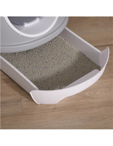 PawHut Cat Litter Box Toilet with Litter Scoop Enclosed Drawer, Front Entry Top Exit, Easy To Clean Grey