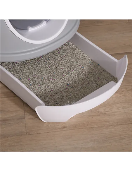 PawHut Cat Litter Box Toilet with Litter Scoop Enclosed Drawer, Front Entry Top Exit, Easy To Clean Grey
