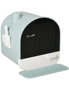 PawHut Hooded Cat Litter Box, Kitten Litter Tray, with Lid, Scoop, Filter, Flap Door