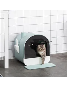 PawHut Hooded Cat Litter Box, Kitten Litter Tray, with Lid, Scoop, Filter, Flap Door 2